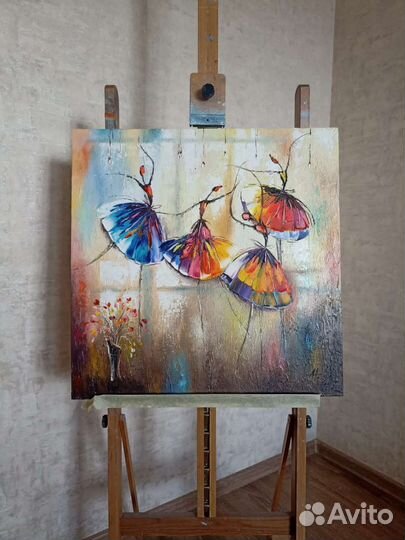 Картина холст масло мастихин 60*60 балерины