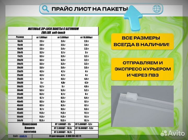Зип пакеты с бегунком 140 мкм с нанесением логотипа 20х30