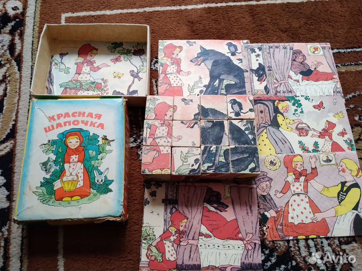 Деревянные детские кубики СССР и игра Фрукты