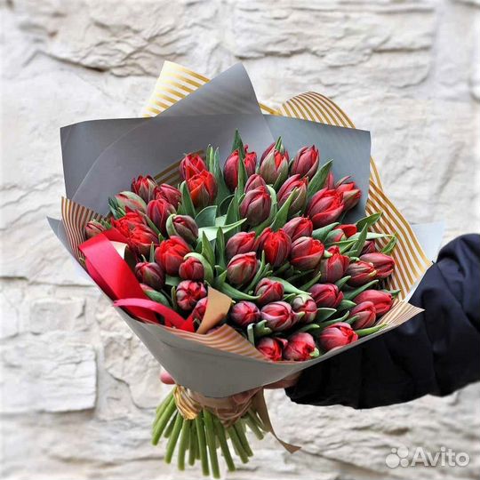 Тюльпаны красные букет №451