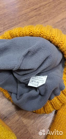 Комплект шапка косынка и варежки женские