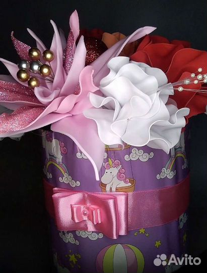 Букет с подсветкой с шляпной коробке. Подарок