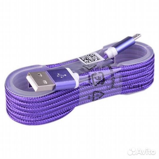 Кабель USB - micro USB Тканевой Оболочке фиолетов