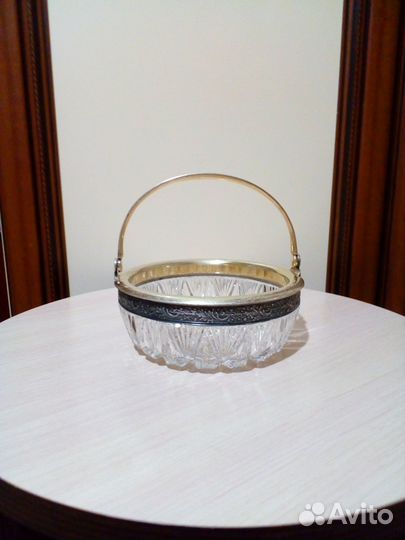 Конфетница, хрусталь + серебро