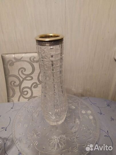 Хрустальная ваза с мельхиоровым ободком