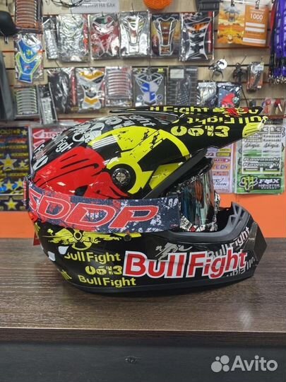Кроссовый шлем Bull Fight черно-желто-красный (М)
