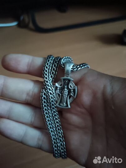 Серебряная цепь бисмарк с крестом
