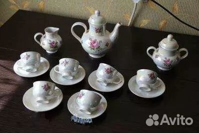 Кофейный сервиз перламутровая роза гдр