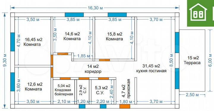 Дом 151,6 м² на участке 10 сот.