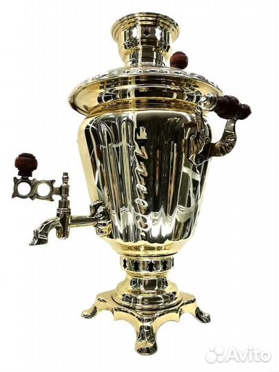 Современный самовар на дровах латунный Рюмка 2,7л