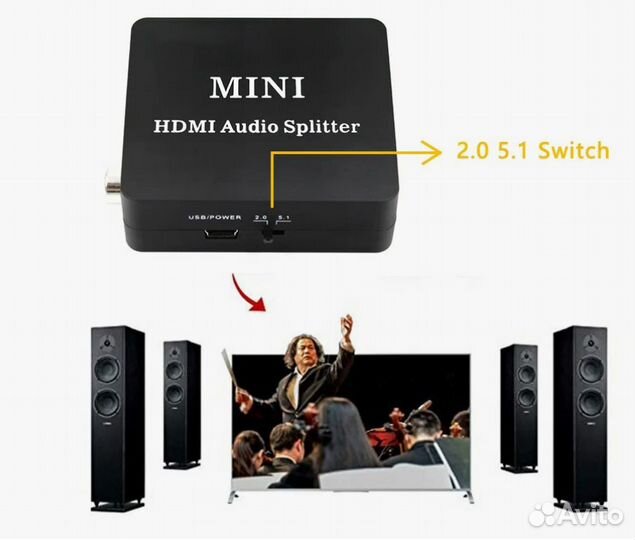 Hdmi сплиттер hdmi-hdmi + Аудио конвертер spdif