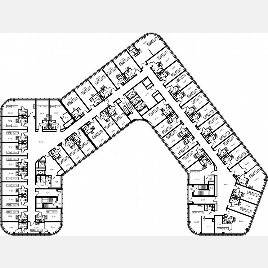 1-к. апартаменты, 46,4 м², 13/15 эт.