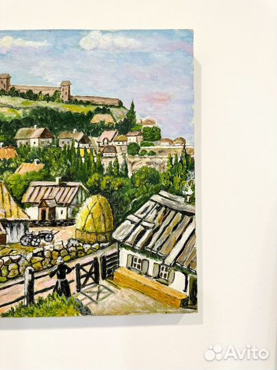 Картина маслом холст сельский пейзаж новая