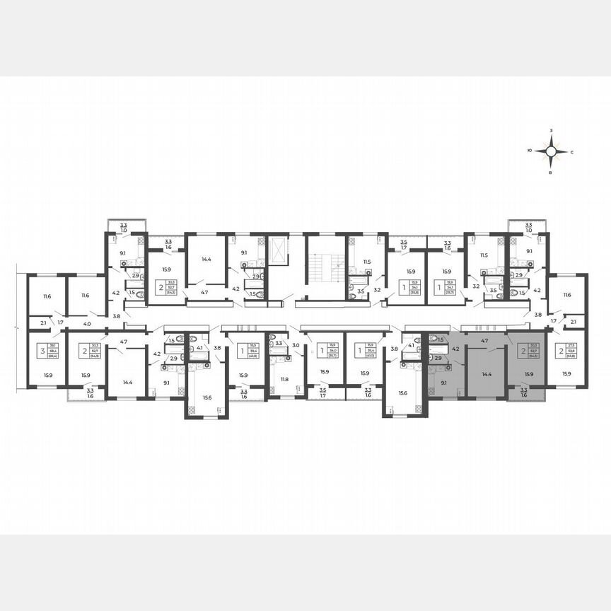 2-к. квартира, 54,3 м², 5/5 эт.
