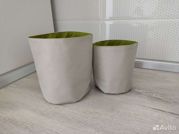 Новый набор текстильных корзинок серо-зеленый