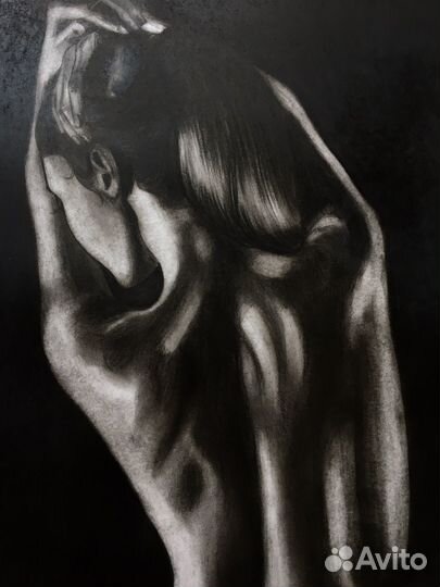 Картина уголь бумага 42х60см А2 девушки ню