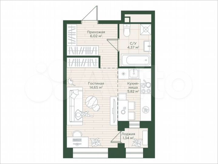 Квартира-студия, 31,5 м², 10/24 эт.