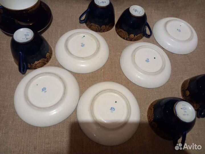 Чайный сервиз кобальт фарфор лфз СССР