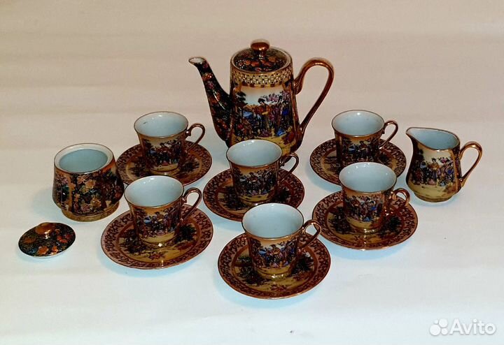 Антикварный кофейный сервиз ручная роспись