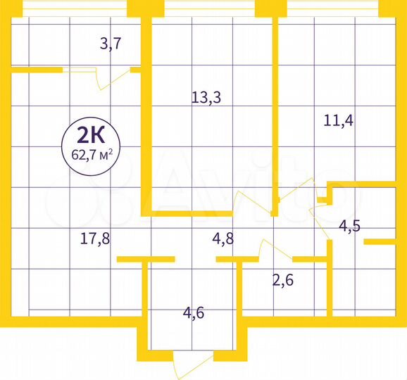 2-к. квартира, 60,8 м², 16/16 эт.