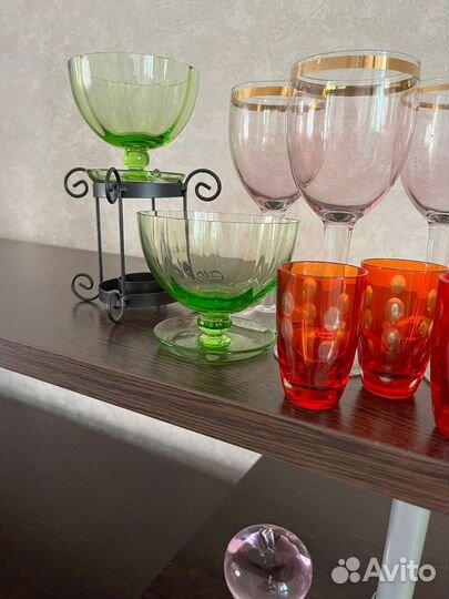 Цветное стекло СССР, графин, фужеры, креманки