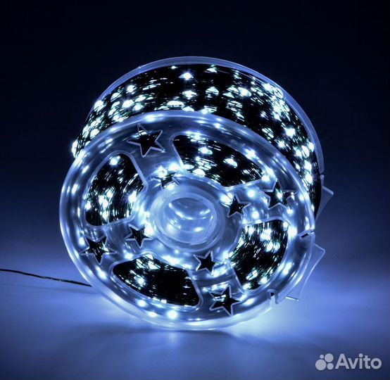 Гирлянда Роса 200 м.холодный свет, зелёный провод