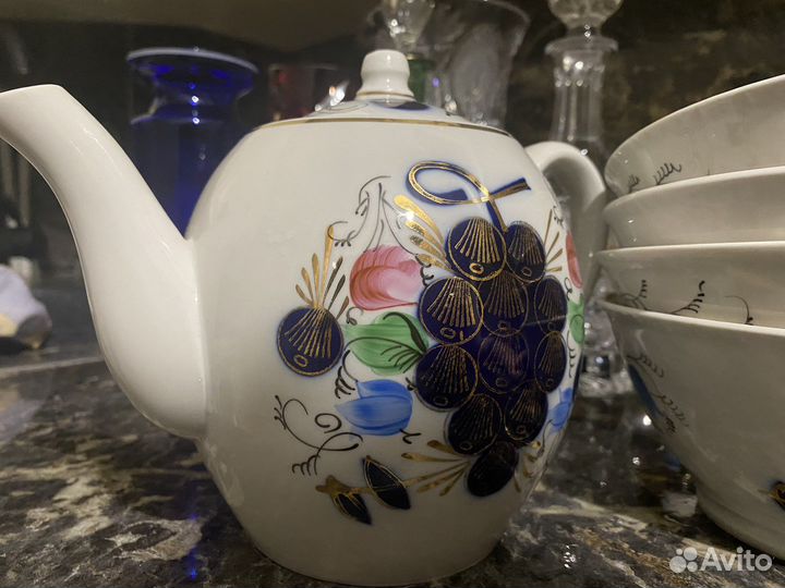 Заварочный чайник Виноград и пиалы 4 шт