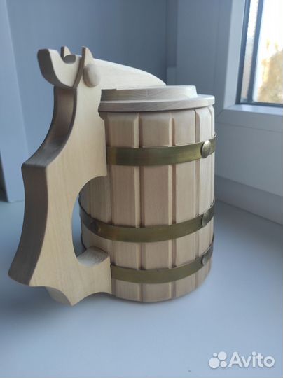 Кружка деревянная банная с крышкой