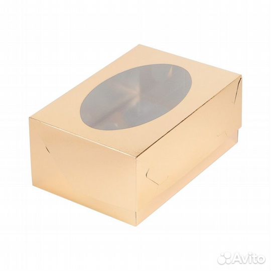 Коробка под 6 капкейков, с круглым окном, крафт