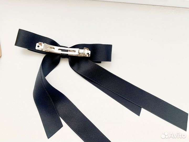 Атласный черный бант для волос новый на заколке