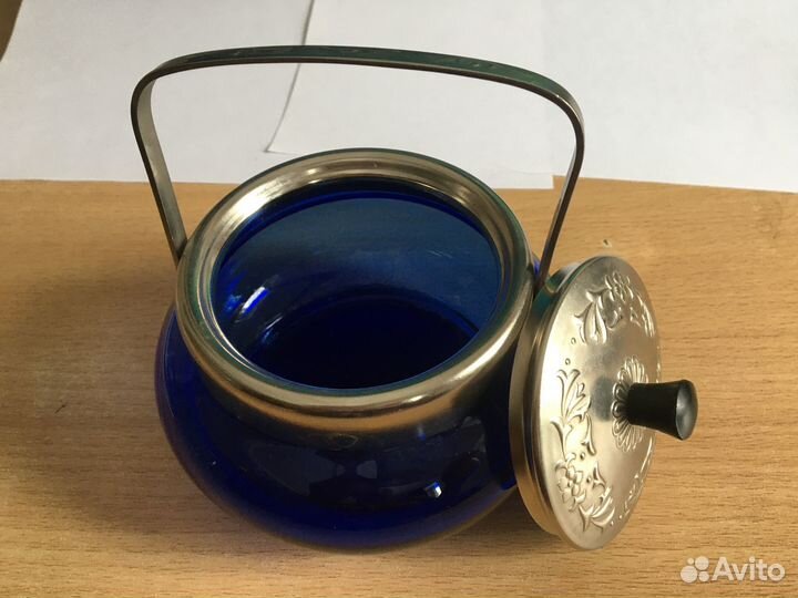Сахарница конфетница, кобальтовое стекло СССР