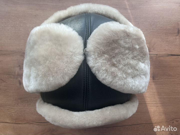 Мужская шапка-ушанка из мутона и кожи