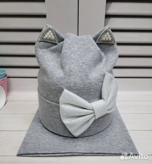 Шапка + снуд для девочек, осень, 8 цветов, 44-50