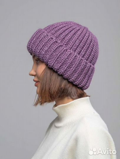 Тёплая зимняя шапка женская фиолетовая новая