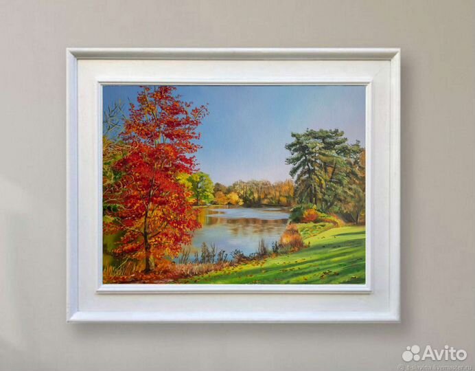 Картина Осенний лесной пейзаж с озером