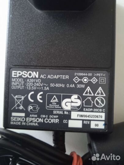 Адаптер блок питания epson A391 VD 13,5V/1,5A