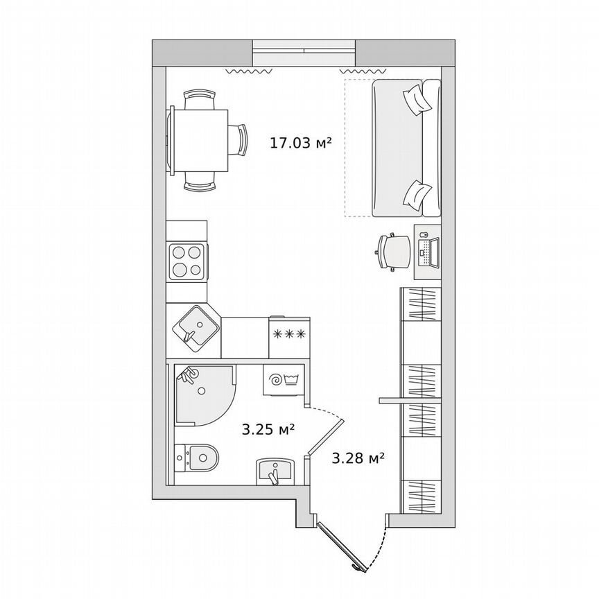 Квартира-студия, 24,4 м², 1/21 эт.