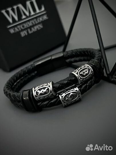 Браслет с рунами из натуральной кожи