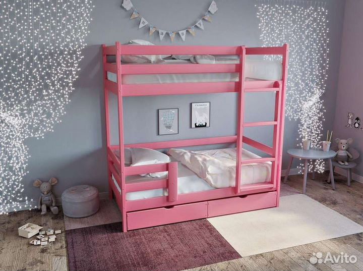 Кровать двухьярусная с бортиком и лесенкой