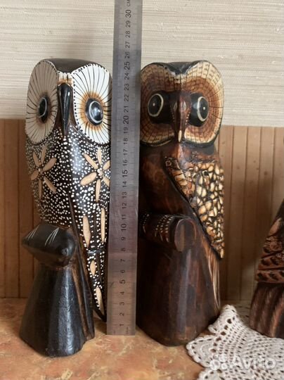 Фигурки сов из натур. дерева высотой 15-25см