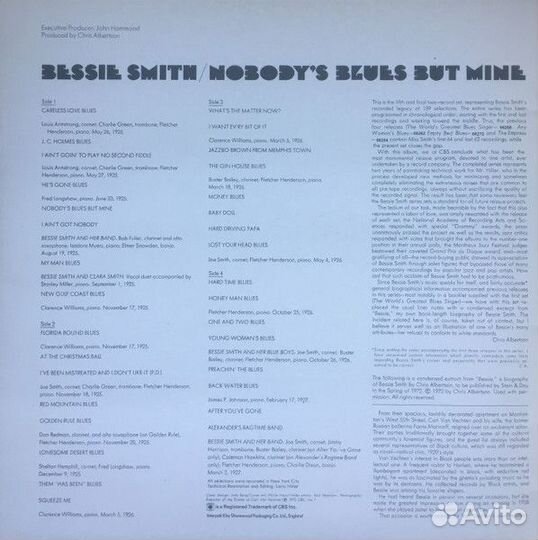 Виниловые пластинки Bessie Smith Nobody's /mint