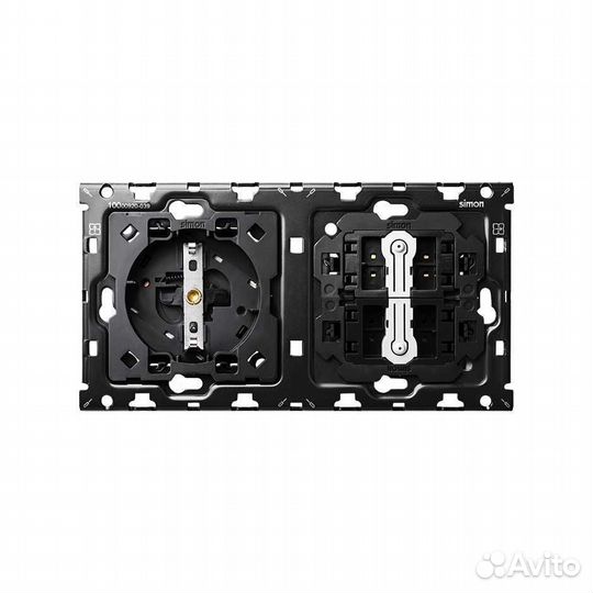 Simon 100 Кит 2 поста механизм 1 розетка Schuko + 2 переключателя (проходные) + суппорт