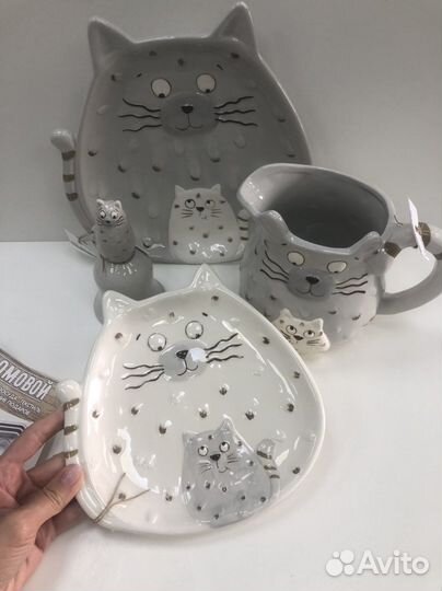 Керамика блюдо кувшин котики