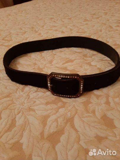 Ремень кожаный, пряжка со стразами Италия