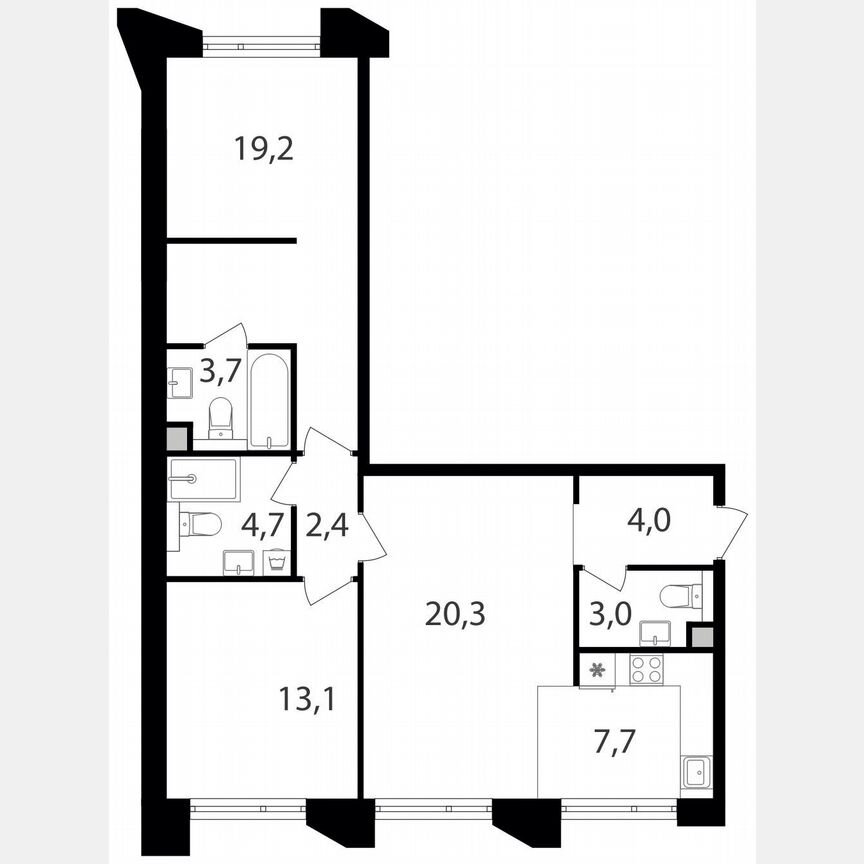 2-к. квартира, 78,1 м², 2/17 эт.