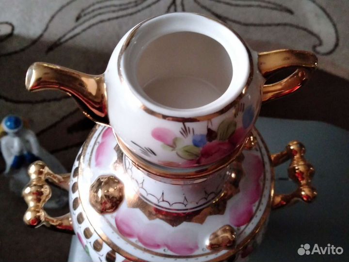 Самовар гжель,фарфор СССР с позолотой