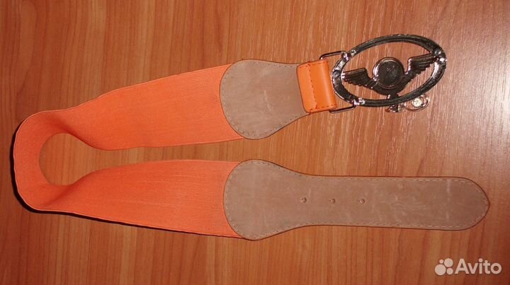 Ремень пояс резинка оранжевый с пряжкой 62-84-6 см