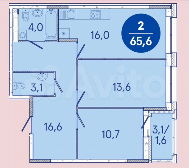 3-к. квартира, 65 м², 6/17 эт.