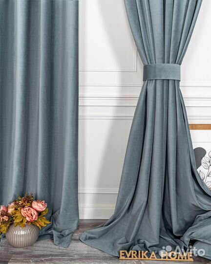Портьеры бархат Богема Серо-голубой шторы