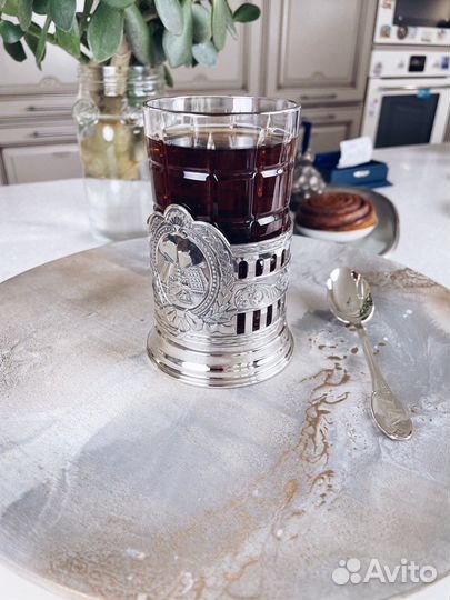 Серебряный подстаканник «Мосты Петербурга» с ложко